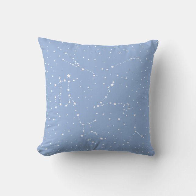 Almofada Astrologia Azul Pastel Estrelas Constelação Branco (Frente)