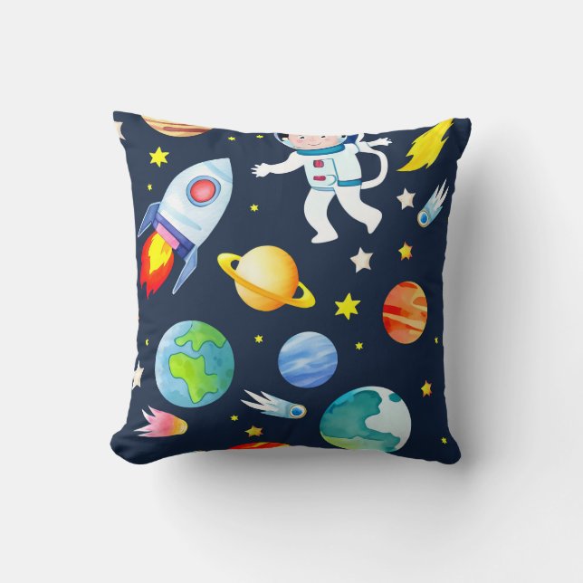 Almofada Astronaut in Space Planets and Rockets Pattern (Frente)