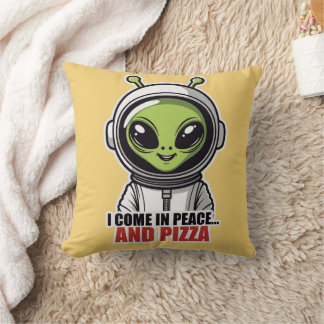 Almofada Astronauta Alien Fofo "Venho em Paz e Pizza"