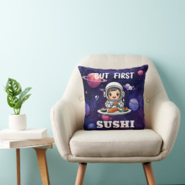 Almofada Astronauta comendo texto branco Sushi