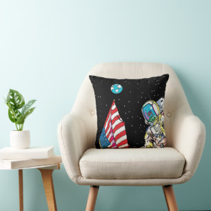 Almofada Astronauta da Apollo com Bandeira e Terra Pop Art