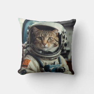 Almofada Astronauta de Gato cinza no Espaço Exterior