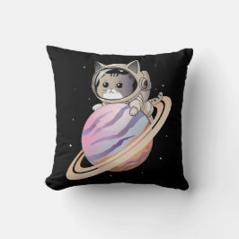 Almofada Astronauta de Gato Espacial com Planeta Saturno