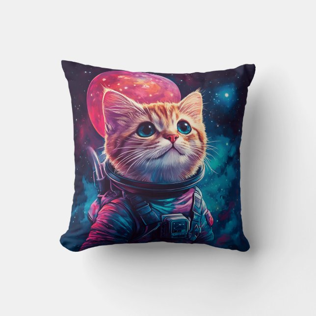 Almofada Astronauta de gato - espaço rosa (Frente)