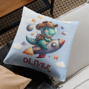 Almofada Astronauta Dinossauro Cowboy Bonito em Foguete Esp