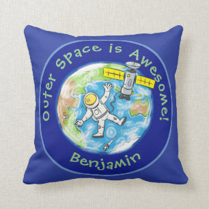Almofada Astronauta divertida com o desenho de satélite sob