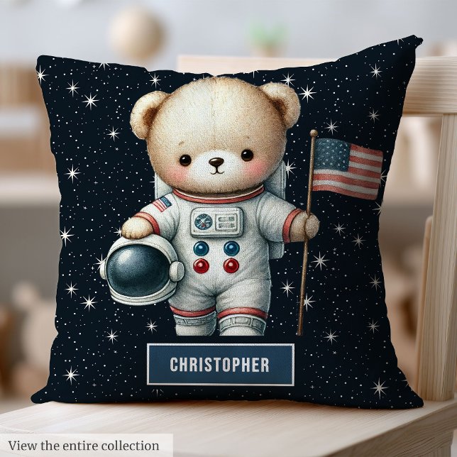 Almofada Astronauta do Urso de Teddy, Travesseiro de Nurser (Teddy Bear Astronaut Baby Boy Pillow Nursery Decor)