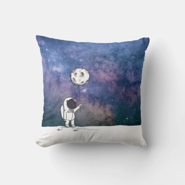 Almofada Astronauta no espaço com balão da lua cosmos estre (Frente)