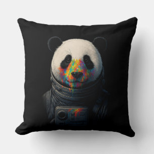 Almofada Astronauta Panda com respingo de tinta néon