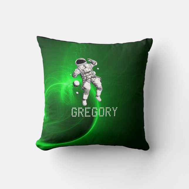 Almofada Astronauta Personalizado da Galáxia Verde (Frente)