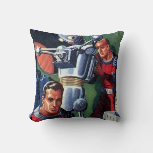 Almofada Astronautas de Ficção Científica Vintage consertan (Frente)