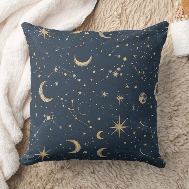 Almofada Astronomia Vintage Marinho Marfim Lua Constelação (Cobertor)