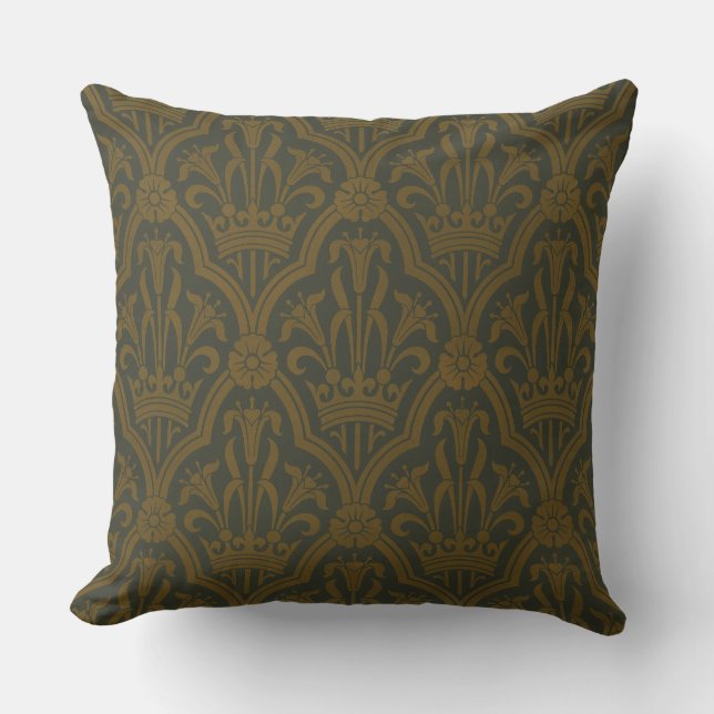 Almofada Audsley Ouro Antigo Lírio Coroa Verde Damask Arte (Frente)