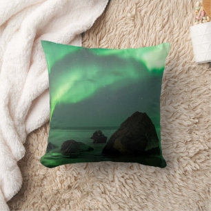 Almofada Aurora Boreal   Praia Lofoten Noruega