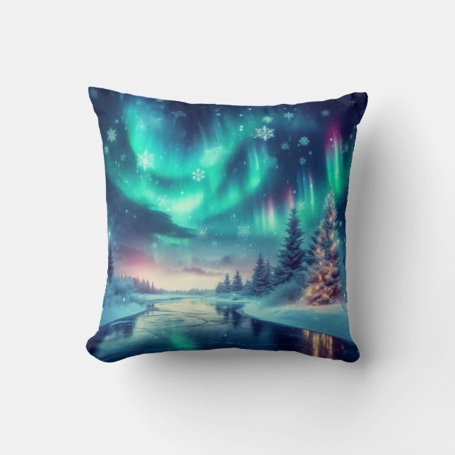 Almofada aurora borealis/Natal/Inverno (Frente)