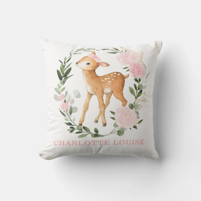 Almofada Aurserra Floral Woodland Deer Greenery Baby Girl (Frente)