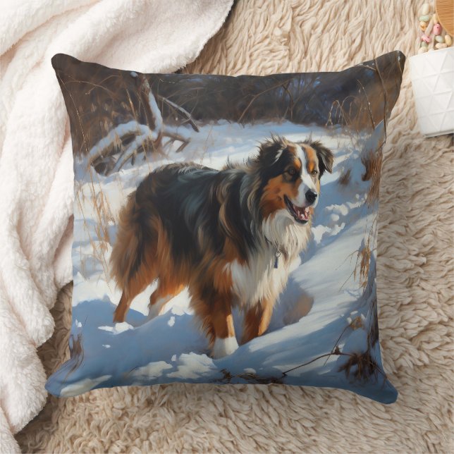 Almofada Australian Shepherd Deixe Cair a Neve Natal (Cobertor)