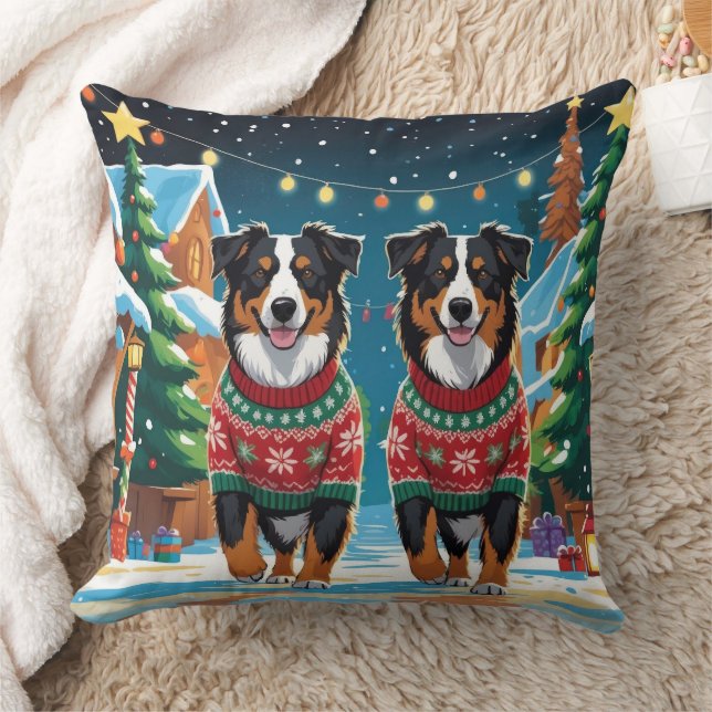 Almofada Australian Shepherd Dogs Christmas Snow Holiday (Cobertor)