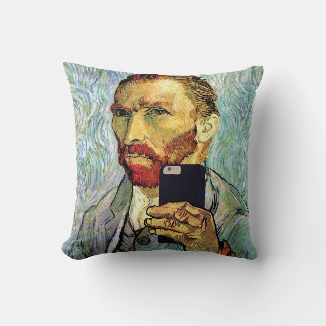 Almofada Autorretrato de Vincent Van Gogh com Selfie no Cel (Frente)