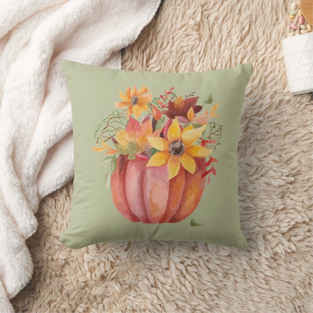Almofada Autumn Boho Watercolor Pumpkin Verde (Cobertor)