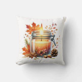 Almofada Autumn Candle & Fall Leaves Decorative Throw Pillo