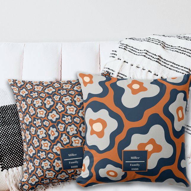 Almofada Autumn Cobalt Blues Ovos Macro Flowers Nome Person (Criador carregado)