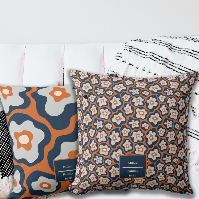 Almofada Autumn Cobalt Blues Rust Ovos Nome Personalizado (Criador carregado)