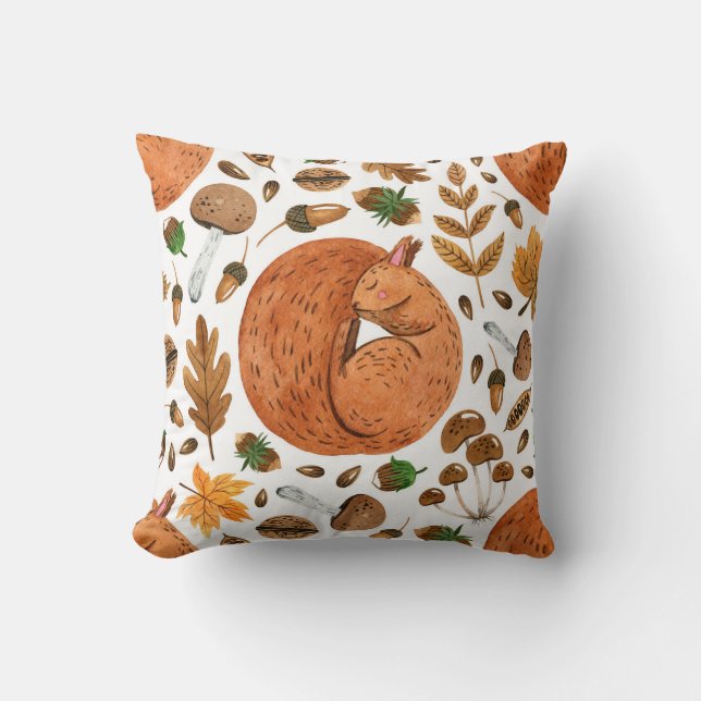 Almofada Autumn Dreams: Watercolor Squirrel Haven (Frente)