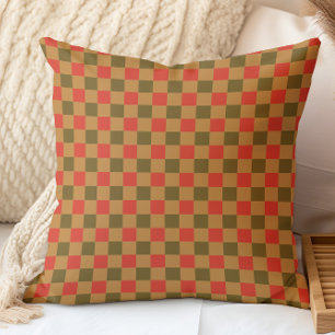 Almofada Autumn Fall Checker Padrão Brown Red Dourado Amare