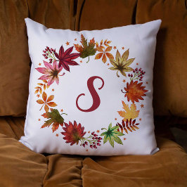 Almofada Autumn Falling Deixa Wreath Com Monograma