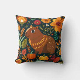 Almofada Autumn Floral Capybara Travesseiro decorativo