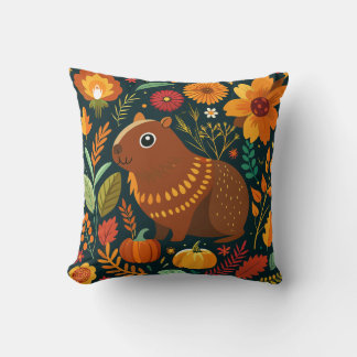 Almofada Autumn Floral Capybara Travesseiro decorativo