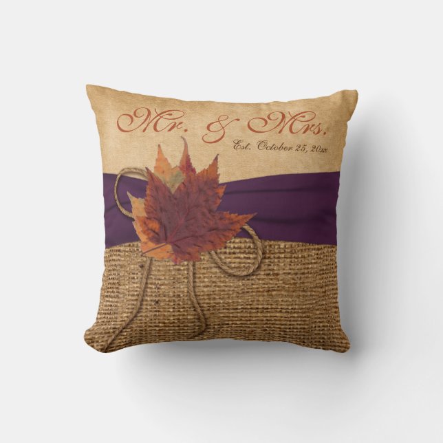 Almofada Autumn Leaves, FAUX Burlap Travesseiro (Frente)