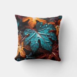 Almofada "Autumn Leaves Symphony:Raindrops on Fall Foliage"