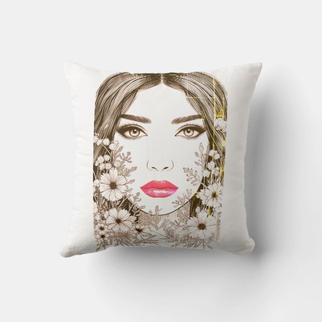 Almofada Autumn Muse - Mulher com Flores de Queda (Verso)