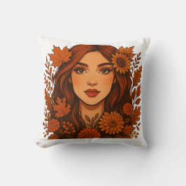 Almofada Autumn Muse - Mulher com Flores de Queda