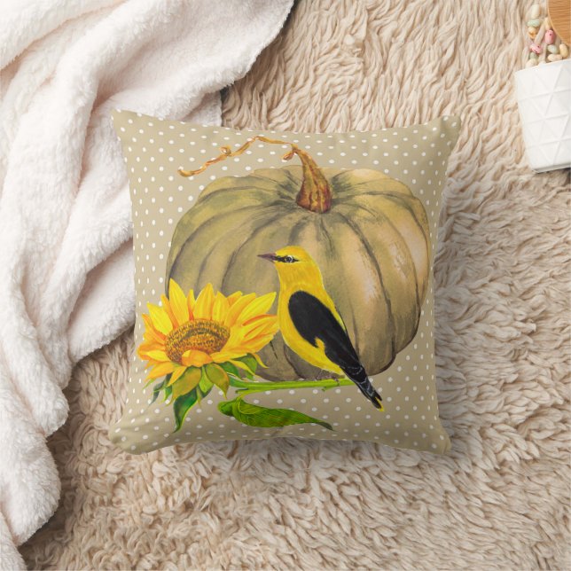 Almofada Autumn Pumpkin Sunflower e Finch (Cobertor)