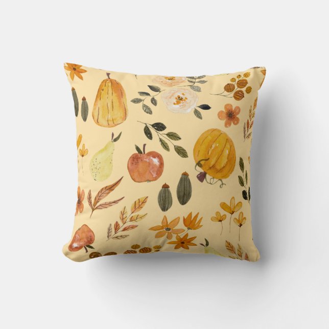 Almofada Autumn Seamless Pattern Pumpkin & Fall Leaves (Frente)
