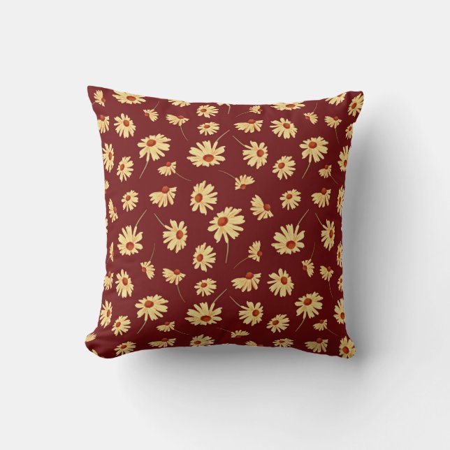 Almofada Autumn Sunflower: Maroon Seamless Design (Frente)