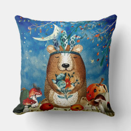 Almofada Autumn Woodland Friends Bear Forest Illustration