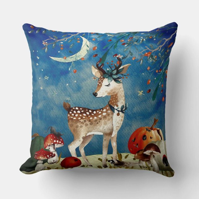 Almofada Autumn Woodland Friends Deer Forest Ilustration (Frente)