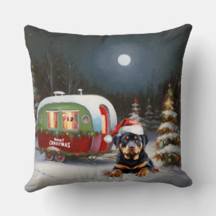 Almofada Aventura de Natal da Caravana do Rottweiler de Inv