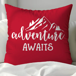 Almofada Aventura Espera Citação de Natureza Vermelho e Bra