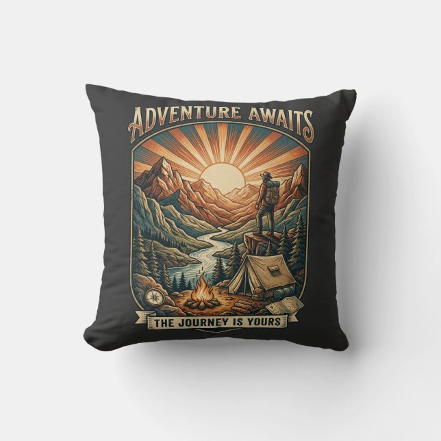 Almofada Aventura Vintage Espera Montanha Retro (Frente)