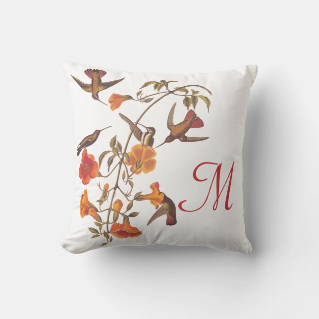 Almofada Aves com Flor de Trompete Laranja Vinha (Frente)
