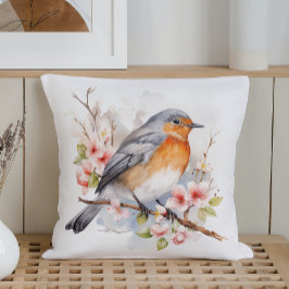 Almofada Aves de Primavera de Aquarelas e Blooms