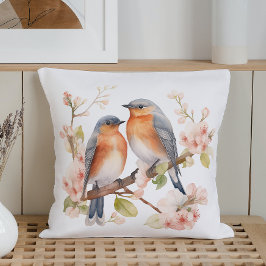 Almofada Aves de Primavera de Aquarelas e Blooms