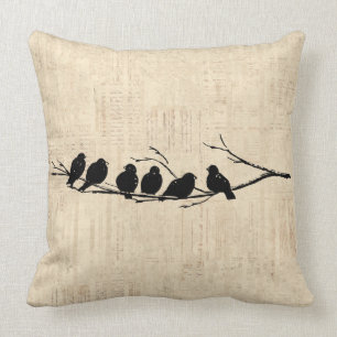 Almofada Aves na Arte de Aves do Ramo das Árvores