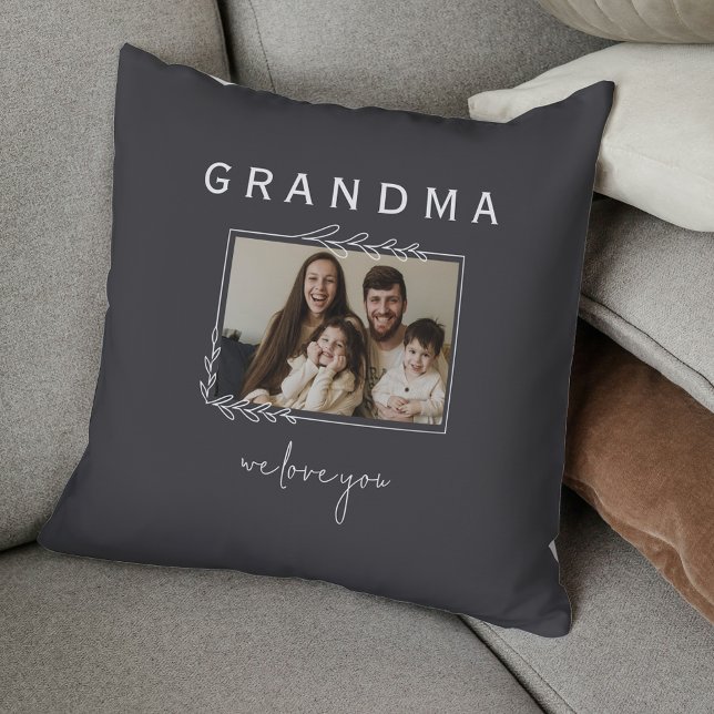 Almofada Avó Nós Te Amamos Foto Floral Rústica (Grandma We Love You Rustic Floral Photo Throw Pillow
)