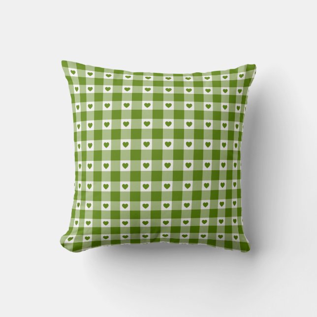 Almofada Avocado Green Heart Plaid Gingham Retro Color (Frente)
